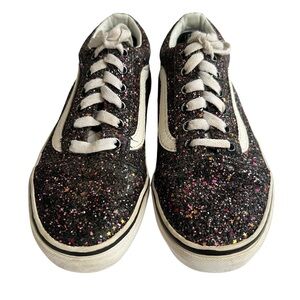Vans Old Skool Kids Glitter Sneakers Black Sparkle Lace Up Size 3.5